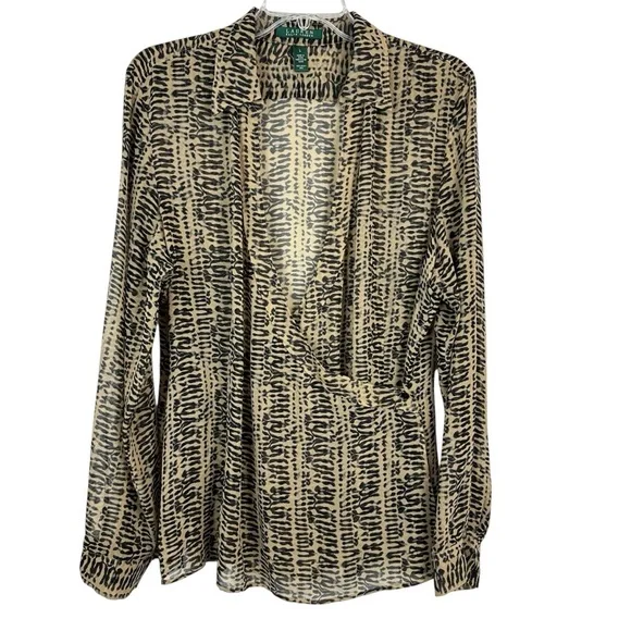 Lauren Ralph Lauren Silk Animal Print Blouse L - Picture 1 of 11